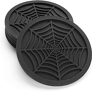 Silicone Coasters For Drinks - 6 Pack Unique Design Spider Drink Coasters, 4" Black Coaster Set b... | Amazon (US)
