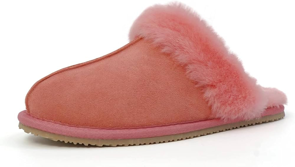 Homeey Genuine Women Sheepskin Slippers Real Wool Shearling Winter Warm Flurry Indoor Outdoor Home S | Amazon (US)