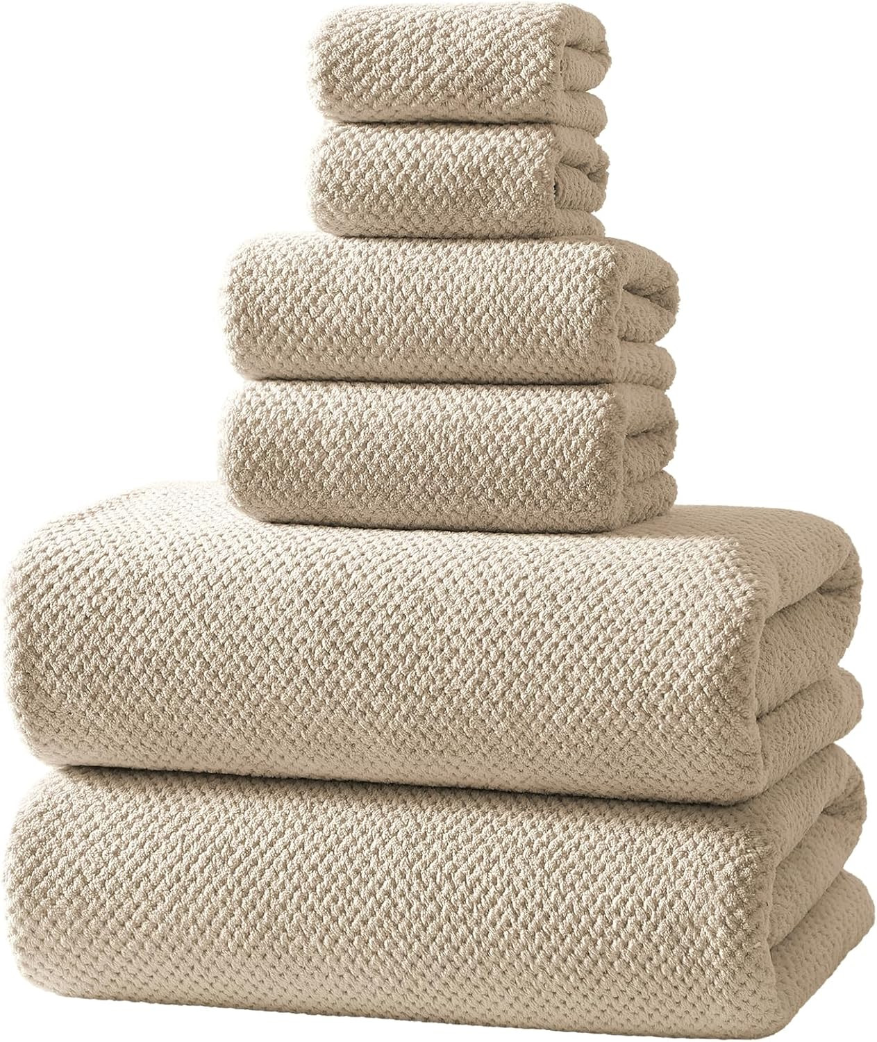 REDKISS 6-Piece Bath Towel Set - 2 Washcloths, 2 Hand Towels, 2 Bath Towels | Ultra-Fiber Coral Fleece, Super Absorbent, No Lint & No Fading | Perfect for Bathroom, Spa, Gym | Family & Adults-Camel | Amazon (US)
