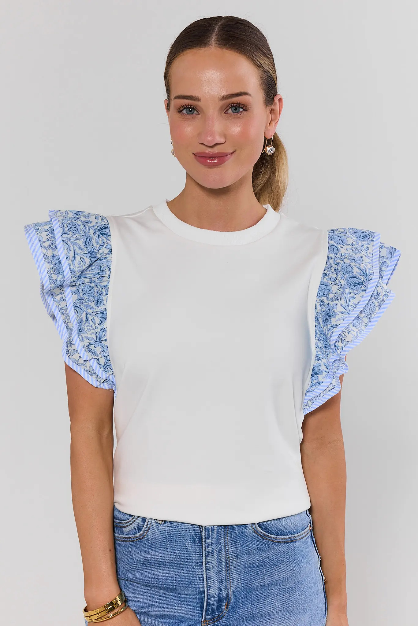 White Contrast Sleeve Top | Avara