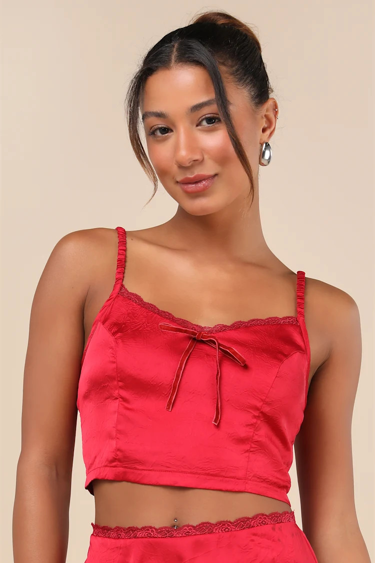 Flawless Impression Red Satin Cami Crop Top
            Lulus
        $39 $29Returns eligible for... | Lulus