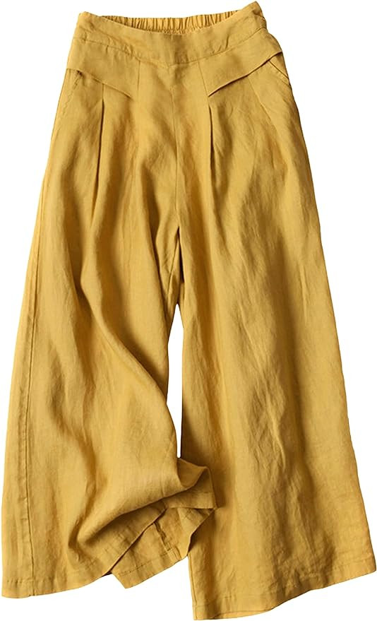 Bianstore Women's Culottes Linen Cropped Wide Leg Pants Elastic Waist Casual Palazzo Trousers wit... | Amazon (US)