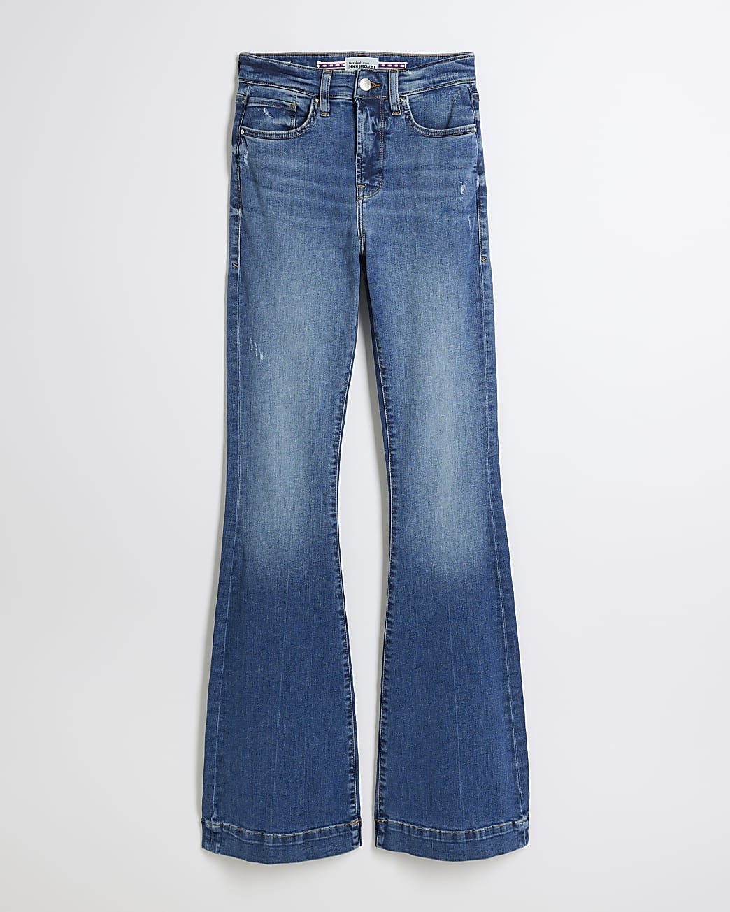 Blue High Waisted Tummy Hold Flared Jeans | River Island (UK & IE)