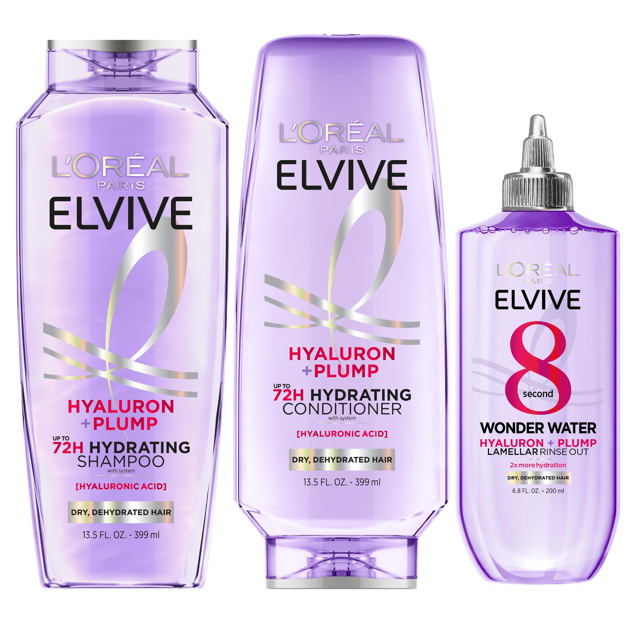 L'Oreal Paris Elvive Hyaluron Plump 72H Hydrating Shampoo, Conditioner, & Wonder Water Set, 13.5 ... | Walmart (US)