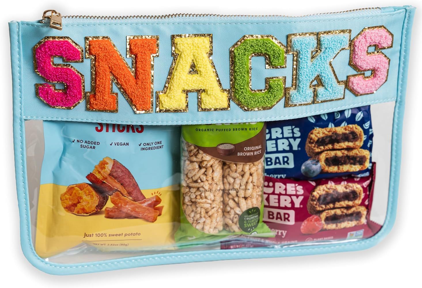Fablinks Clear Snacks Bag, Chenille Varsity Letter Zipper Pouch, Travel Snack Bags for Mom, Aesth... | Amazon (US)