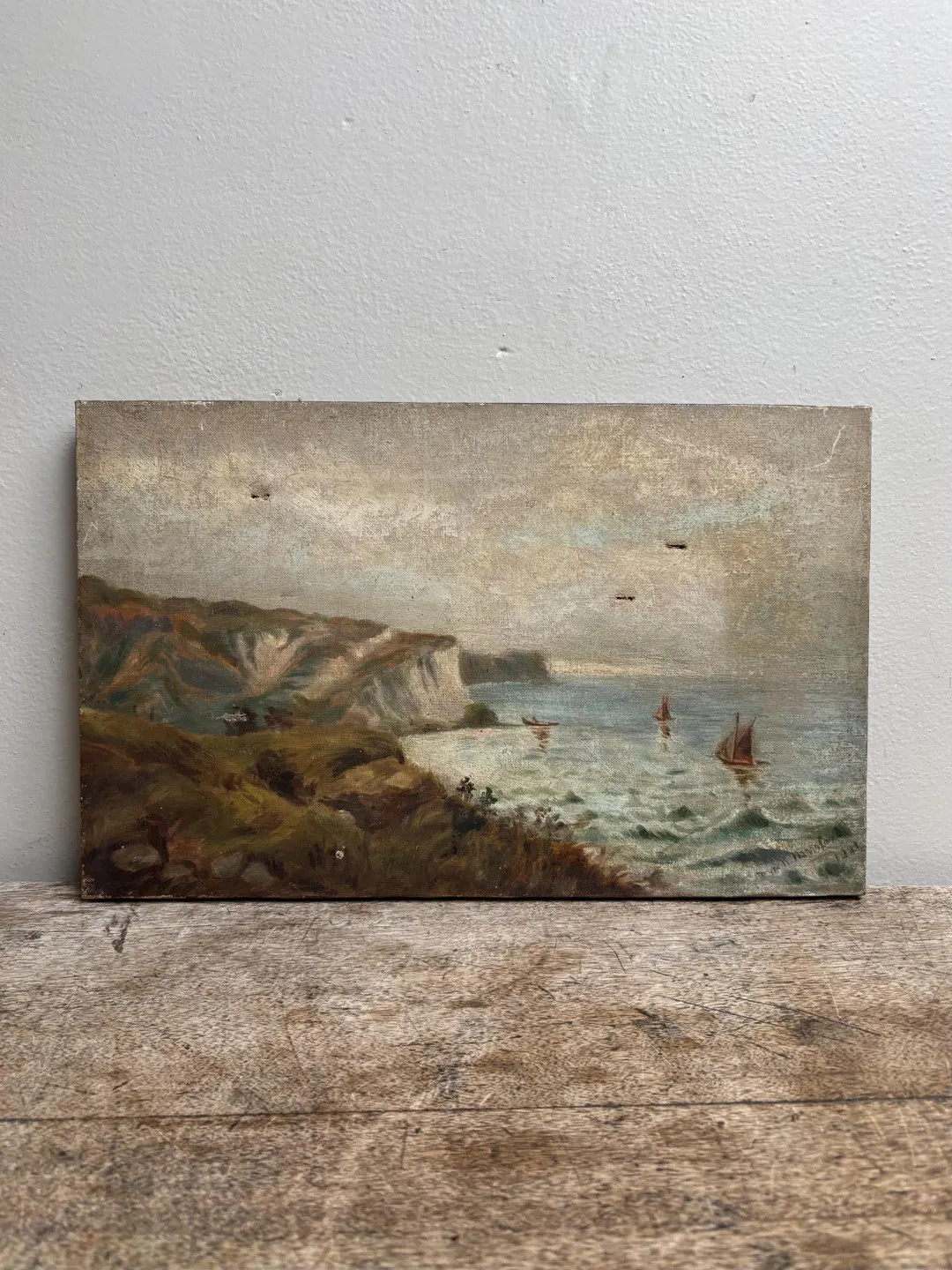 Antique English Coastal Oil Painting with Ships, 1921 | Etsy (Global)