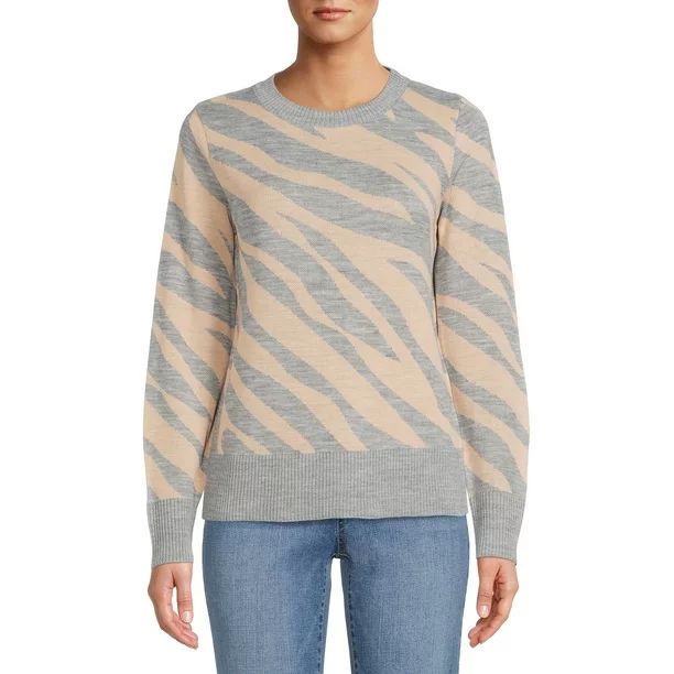 Time and Tru Women's Zebra Banded Sweater - Walmart.com | Walmart (US)