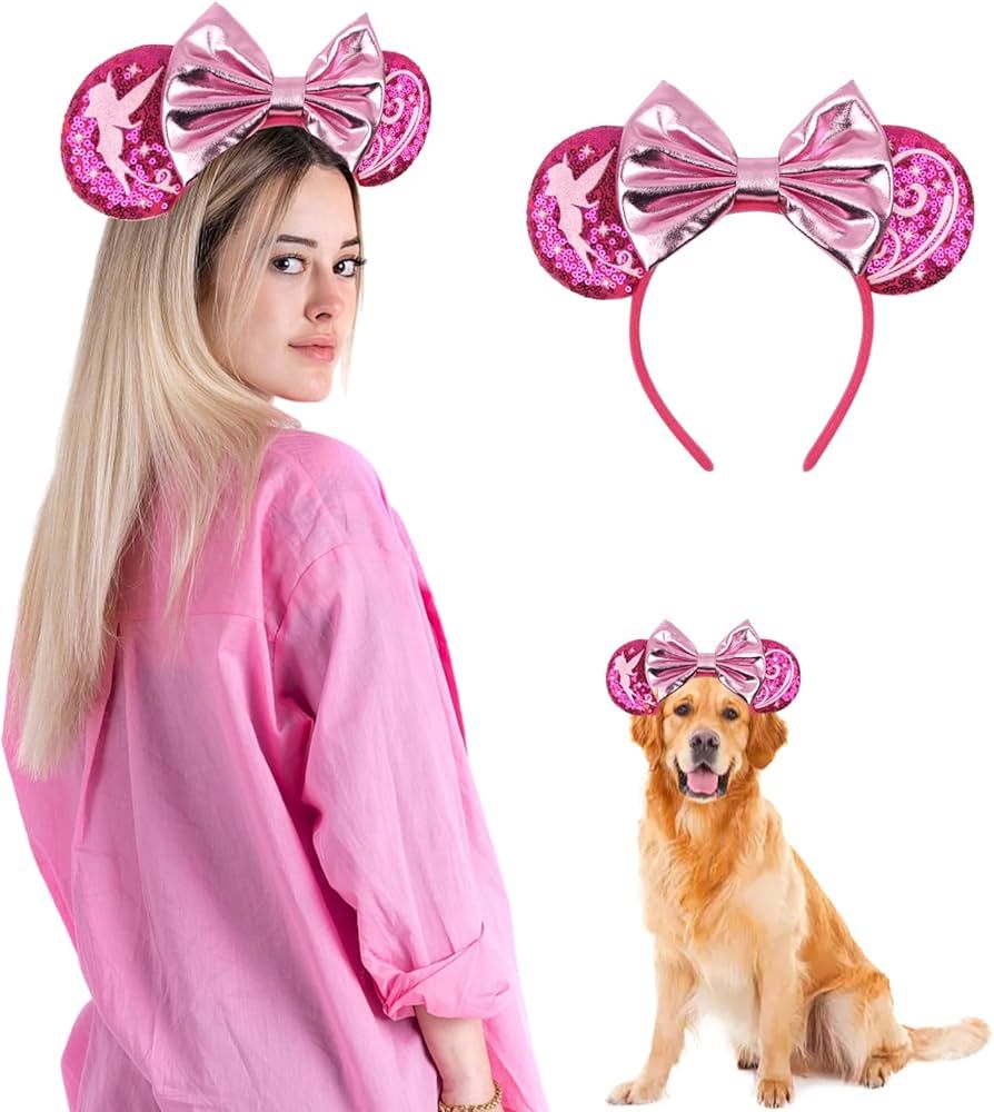 Trinkbellears Headband Mouse Ears Headband for Women-Sparkle Sequins Mouse Hair Bands with Big Ea... | Amazon (US)