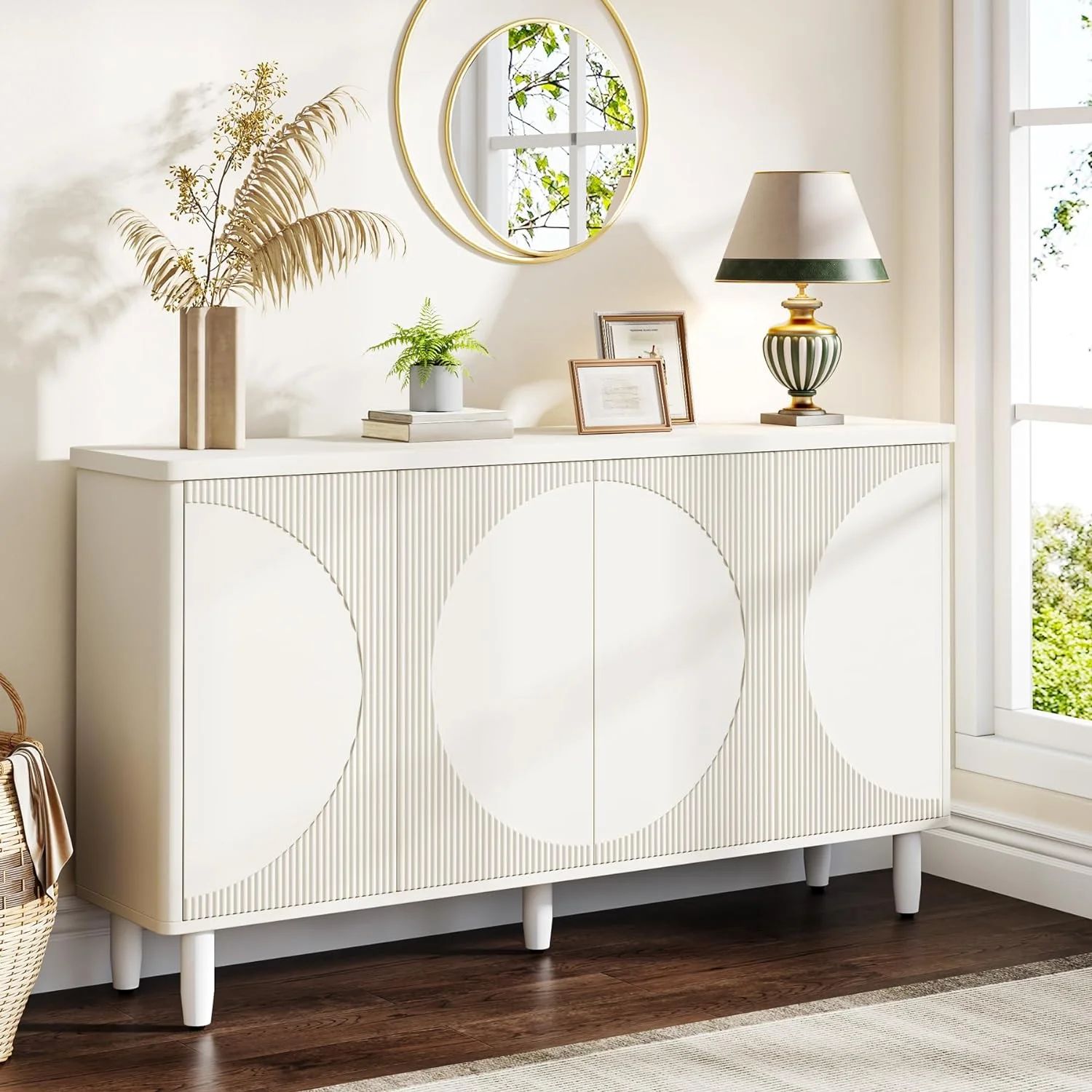 Buffet Cabinet Sideboard with Storage, 59.4 Inch White Storage Cabinet Modern Sideboard Buffet | Walmart (US)