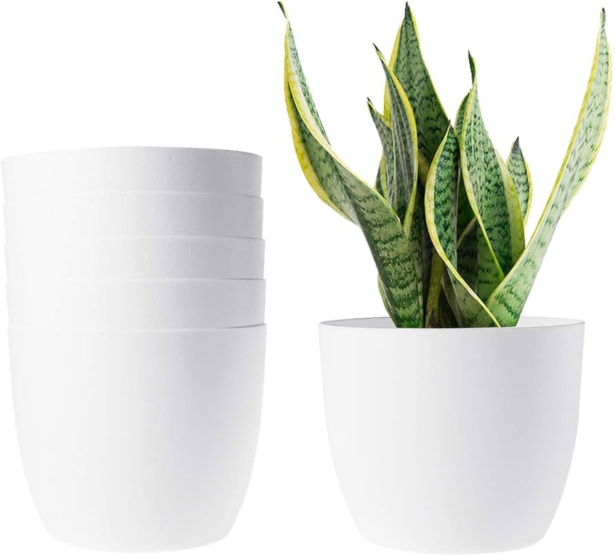 T4U 6 Inch Self Watering Planters Plastic Plant Pot, Modern Decorative Flower Pot/Window Box for ... | Amazon (US)