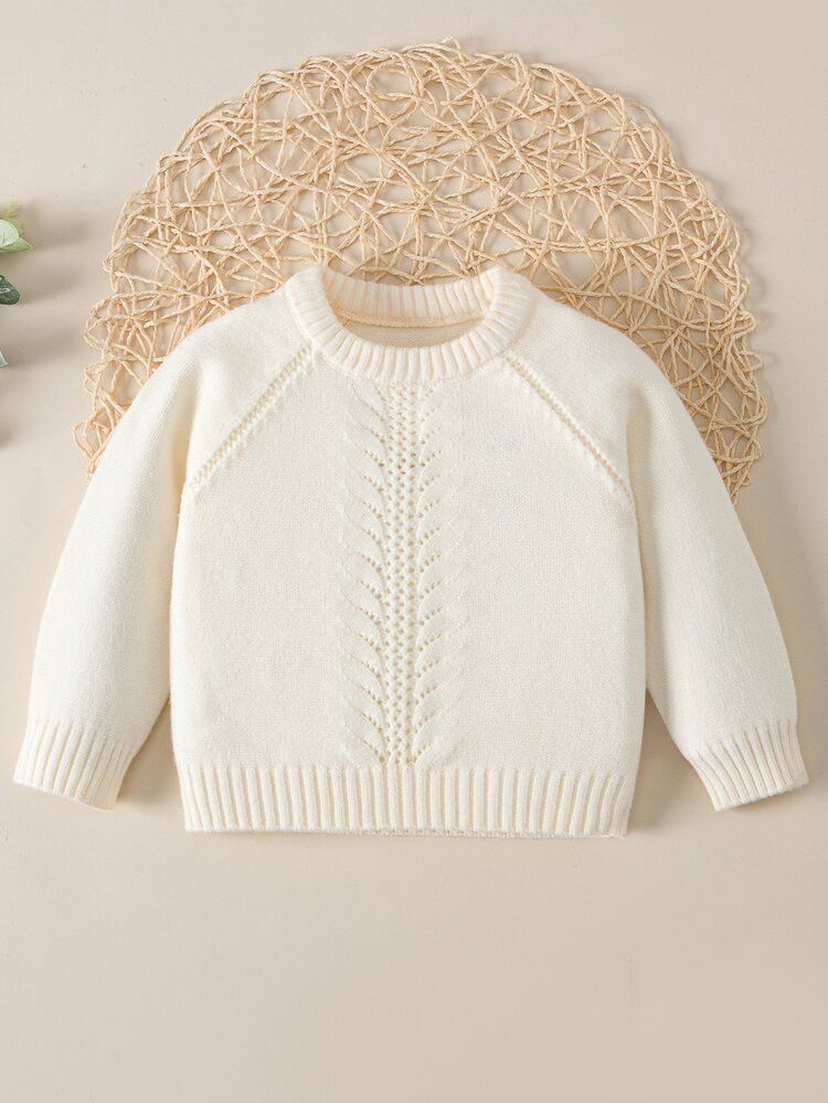 Baby Eyelet Detail Raglan Sleeve Sweater | SHEIN