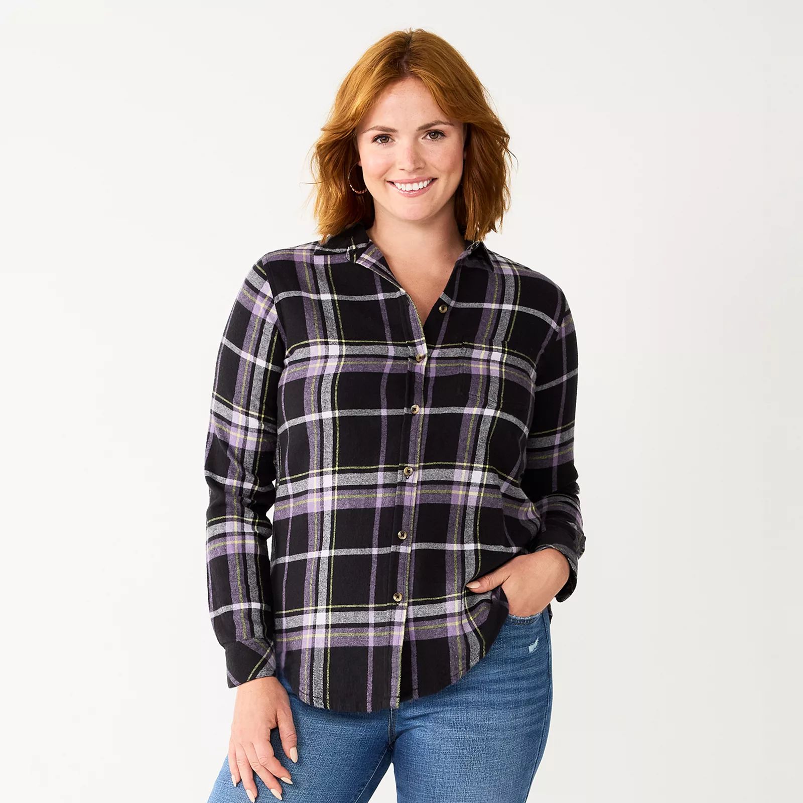 Women's Sonoma Goods For Life Everyday Flannel Shirt, Size: Small, Black | Kohl's