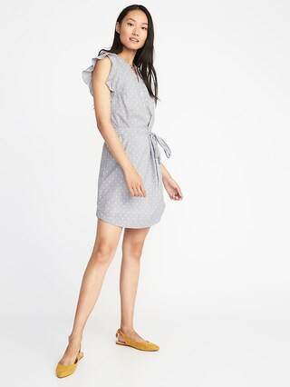 Old Navy Womens Clip-Dot Tie-Belt Shirt Dress For Women Blue Stripe Size L | Old Navy US