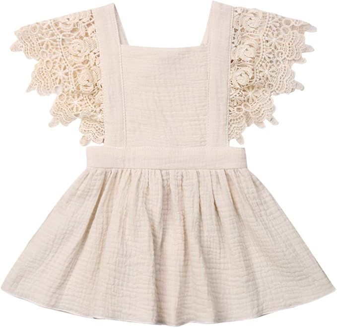 Toddler Baby Girl Infant Comfy Cotton Linen Lace Princess Overall Dress Sundress | Amazon (US)