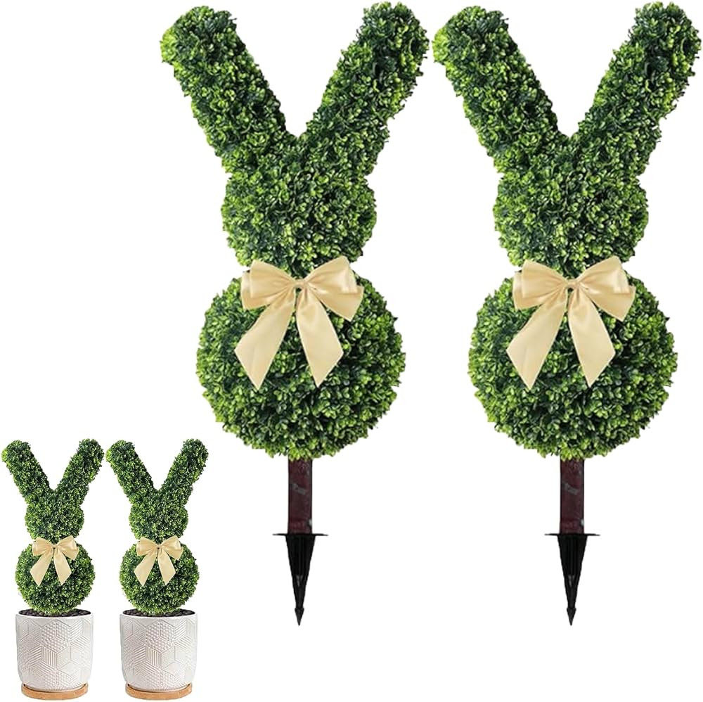 Bunny Topiary, Green Artificial Bunny-Shaped Topiary Tree Pot Fake Easter Bunny Plant, Easter Rab... | Amazon (US)