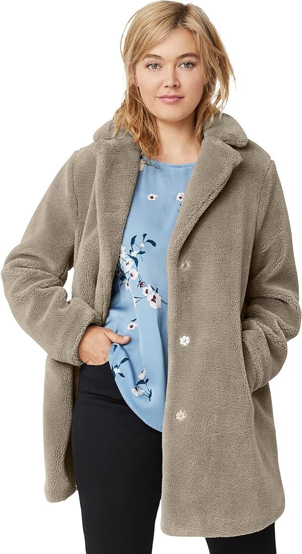 ellos Women's Plus Size Teddy Faux Fur Coat | Amazon (US)