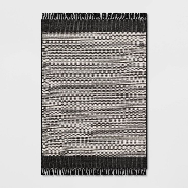 5' x 7' Outdoor Rug Striped Fringe Black - Project 62™ | Target