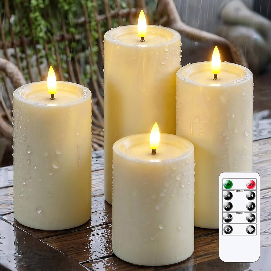 Waterproof Flickering Auto Timer Ivory Plastic Flameless Candles with Candle Grease, 3" x4" 5" 6"... | Amazon (US)