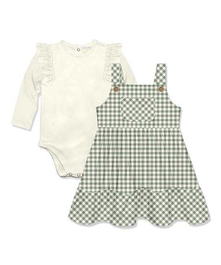 Cream Bodysuit & Sage Gingham A-Line Dress - Infant & Toddler | Zulily