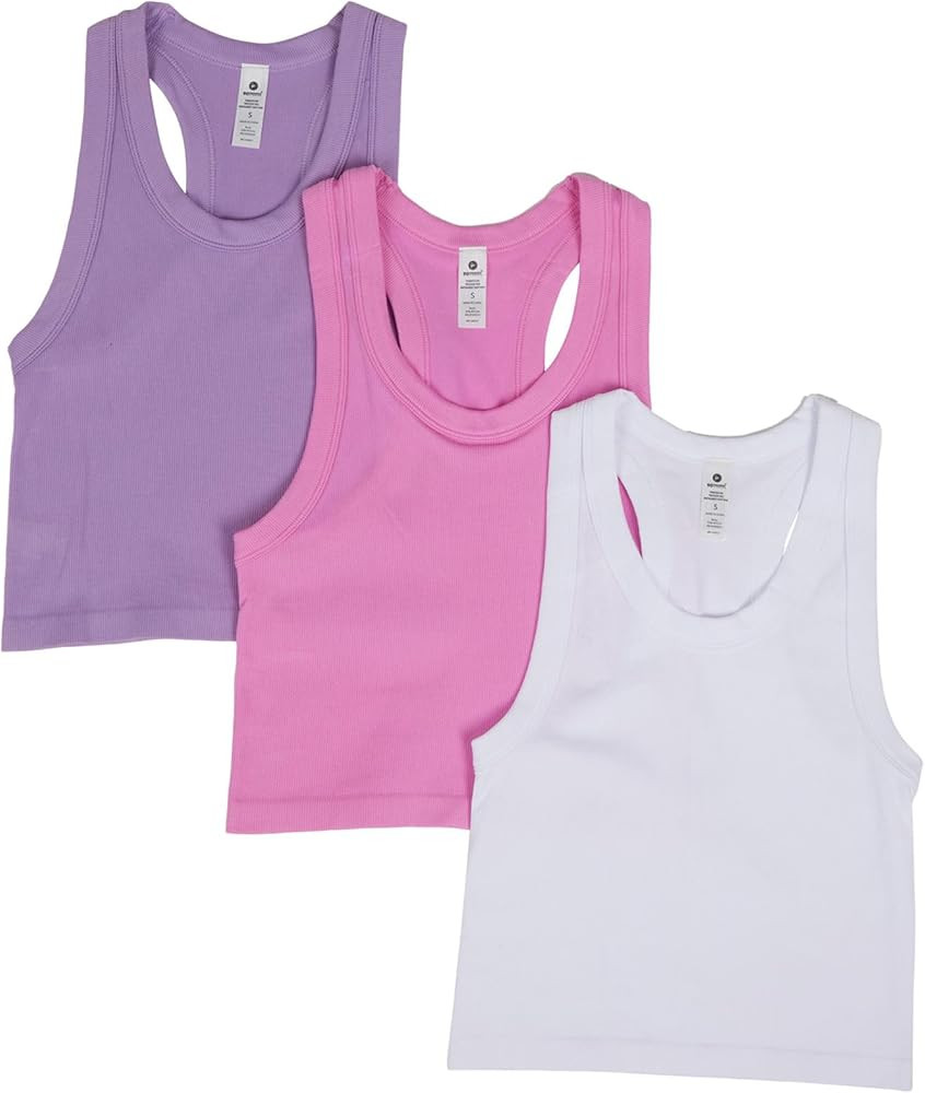 90 Degree By Reflex Womens Seamless Tank Ribbed Fitted Racerback Hip-Length Top 3 Pack | Amazon (US)