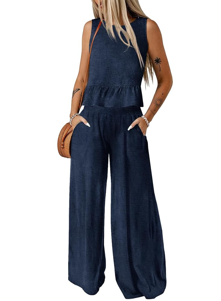 Dokotoo Pants Sets Women 2 Piece Outfits Sleeveless Round Neck Tank Tops Matching Sets for Women ... | Amazon (US)