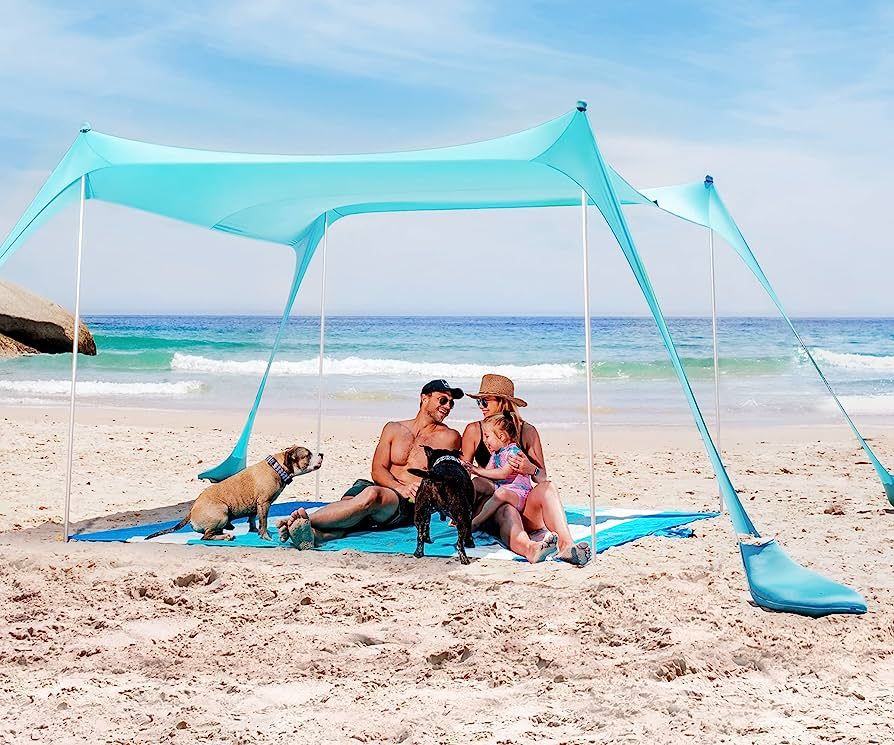 SUN NINJA Pop Up Beach Tent Sun Shelter UPF50+ with Sand Shovel, Ground Pegs,and Stability Poles,... | Amazon (US)