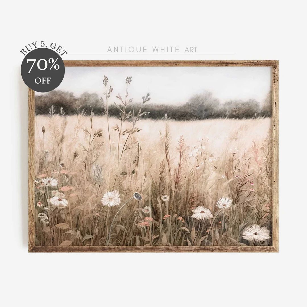 Printable Wildflower Field Landscape Oil Painting, Country Landscape Art Print, Farmhouse Wall Ar... | Etsy (US)