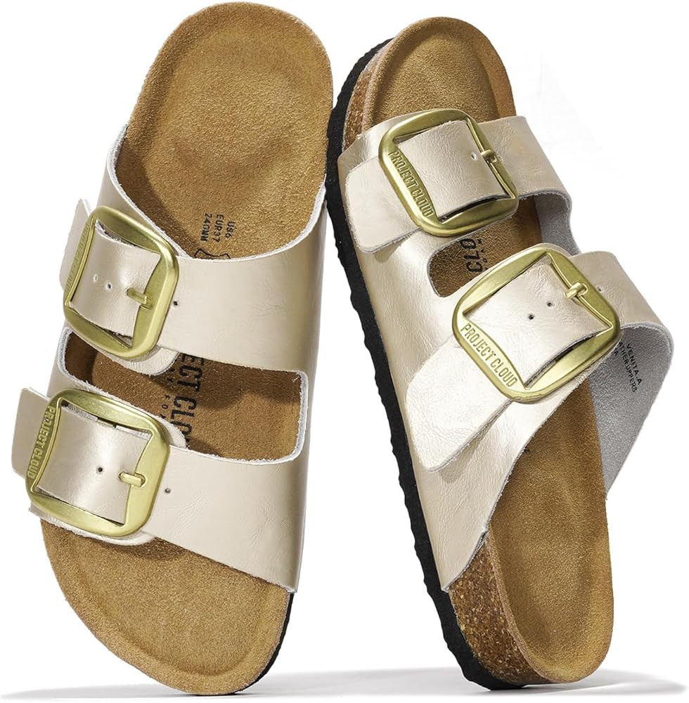 Project Cloud Genuine Leather Flat Sandals Comfortable Beach Essentials Womens Sandals Memory Foa... | Amazon (US)