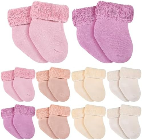 10 Pairs Preemie Baby Terry Cotton Turn Cuff Socks for Newborn Girls Boys - Nicu | Amazon (US)