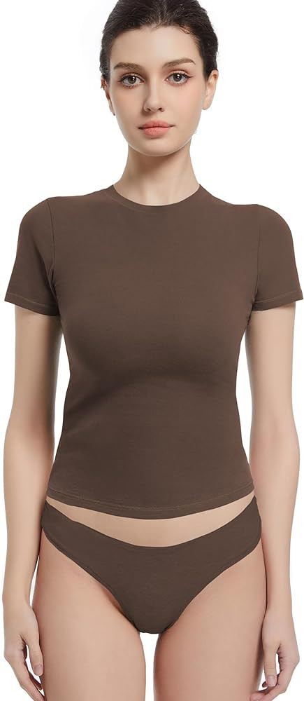 Abonlen Crewneck Short Sleeve T Shirts for Women Fitted Basic TeesY2k Going Out Tops | Amazon (US)