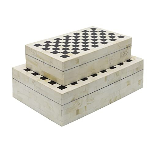 Sagebrook Home Set of 2 Storage Boxes - 10" & 12" Black and White Checkered Design Polyresin Deco... | Amazon (US)