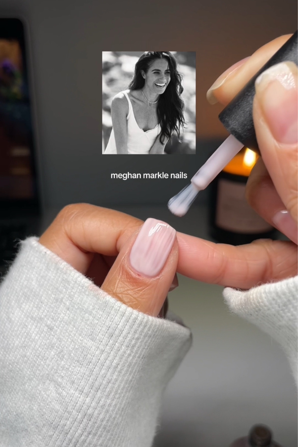 meghan markle nails using cnd: 1 coat romantique + 1 coat satin slipperss