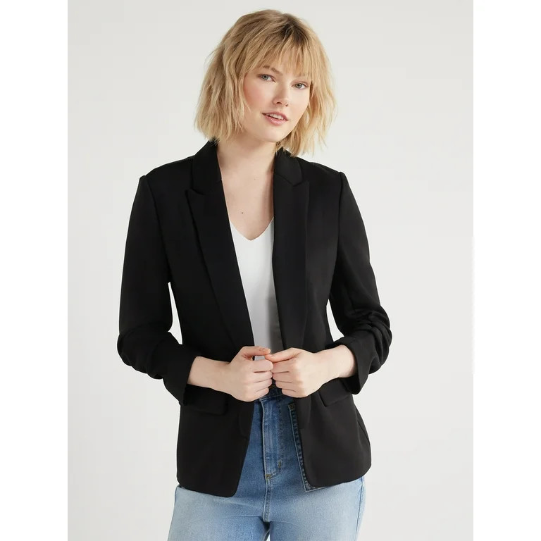 Scoop Women's and Women's Plus Relaxed Scuba Knit Stretch Blazer with Scrunch Sleeves, Sizes XS-4... | Walmart (US)
