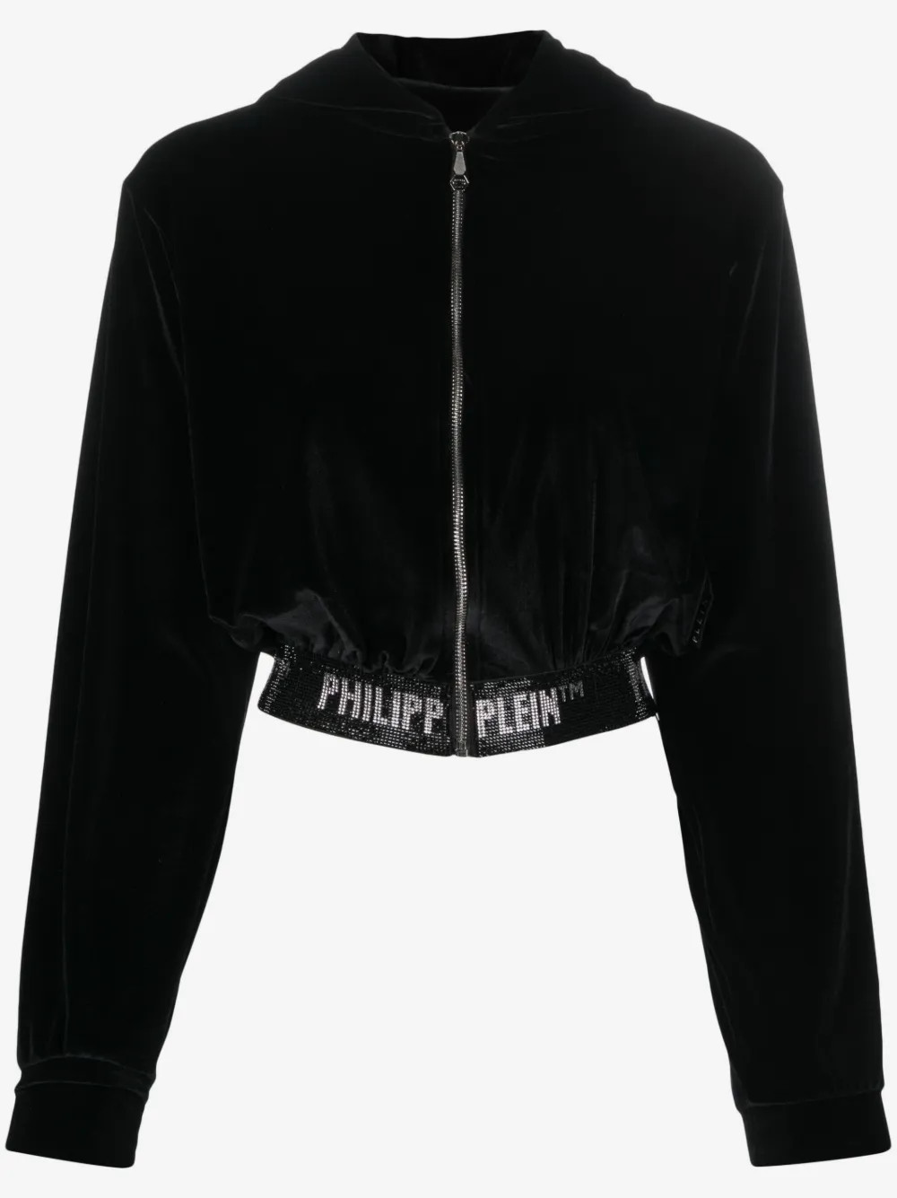 logo-embellishment velour hoodie | Farfetch Global