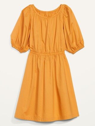 Waist-Defined Cotton-Poplin Puff-Sleeve Shirred Mini Dress for Women | Old Navy (US)