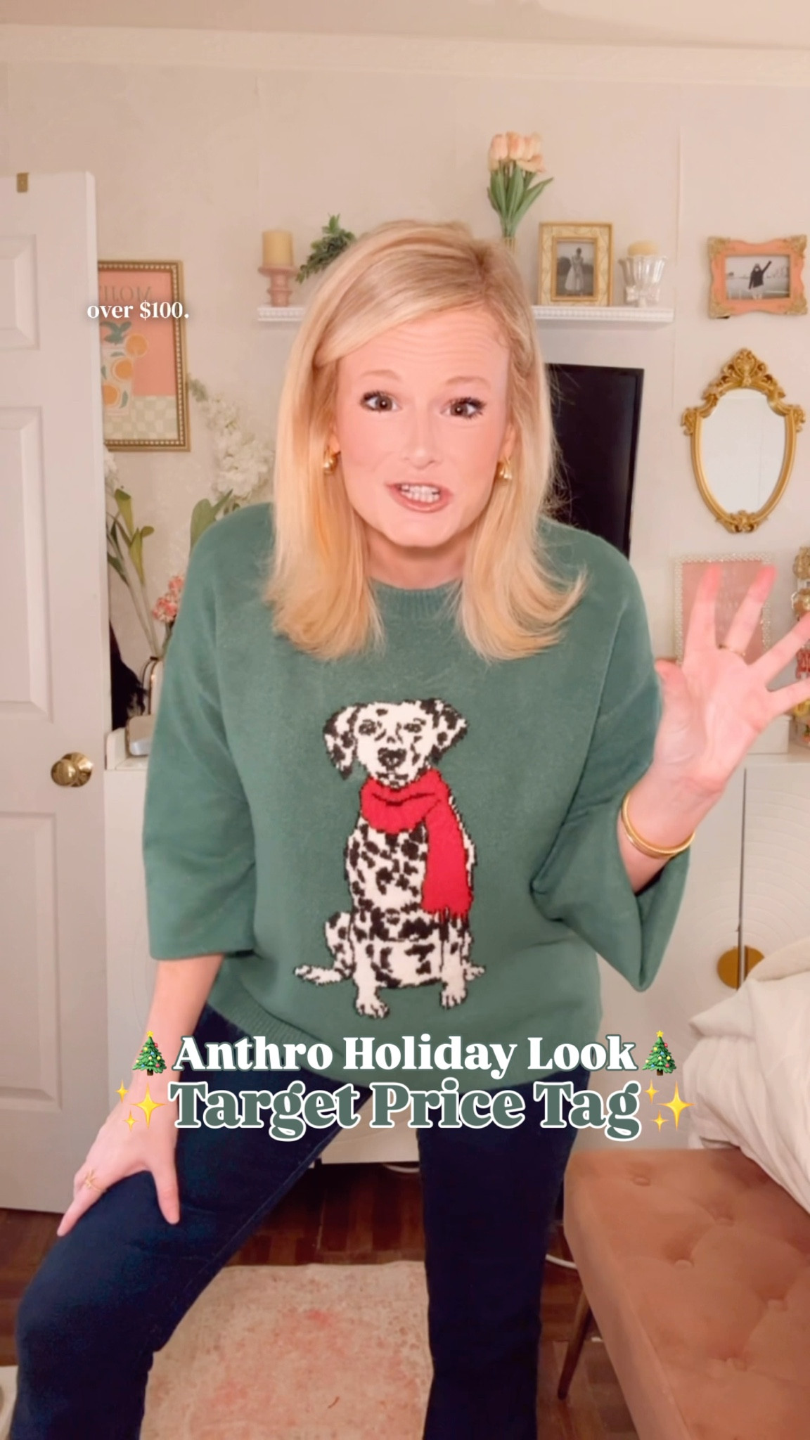 Anthro holiday vibes… Target price tag.✨🎄
This Dalmatian holiday sweater is the coziest Target find and feels like something straight off an Anthropologie display table — soft, plush, jacquard knit, and that whimsical-but-polished holiday print that instantly reads designer energy. I’m in the medium for a relaxed, comfy fit you’ll want to live in all December.

What makes this one a standout:
• ultra-soft jacquard knit that feels luxe
• classic crewneck + ribbed cuffs = polished holiday silhouette
• festive print that looks elevated, not kitschy
• medium weight = perfect for holiday events, errands, photos
• matching options for the whole family 
• part of Target’s Wondershop line — high sell-out potential

If you’re searching LTK for:
✨ Christmas sweaters for women
✨ Anthro holiday sweaters
✨ cozy holiday outfits
✨ matching family holiday looks
✨ Target holiday fashion
✨ festive sweaters under $25
✨ whimsical holiday style

…this sweater needs to be in your holiday rotation. It’s soft, cozy, photogenic, and gives that designer-coded charm for a fraction of the price.

#TargetStyle #HolidaySweater #ChristmasSweater #AnthroStyle #Anthropologie #MatchingFamilyPJs #HolidayOutfitIdeas


#LTKCyberWeek #LTKHoliday #LTKSaleAlert