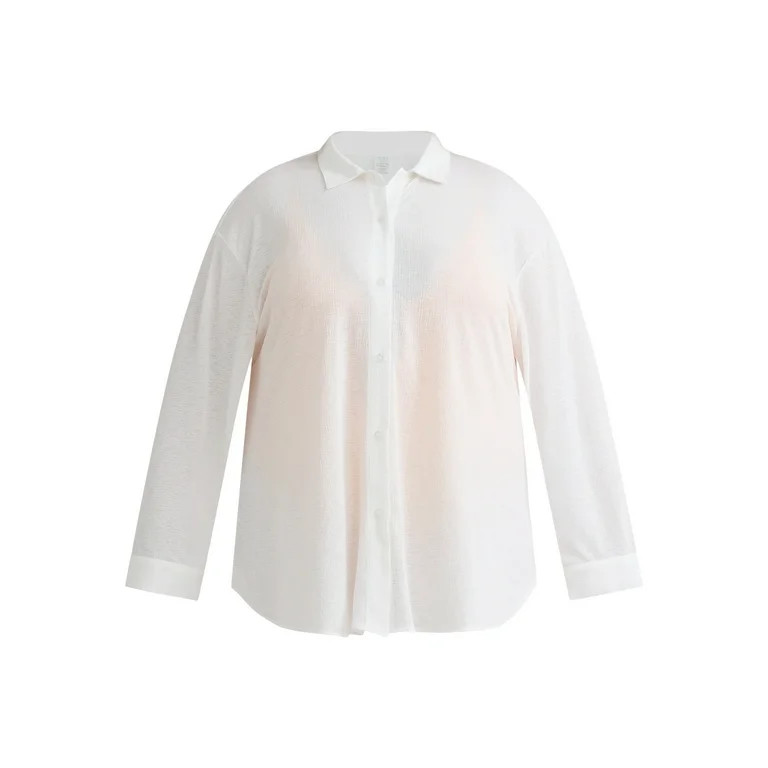 Time and Tru Women's and Women's Plus Button-Down Swim Coverup Shirt, Sizes XS-3X | Walmart (US)