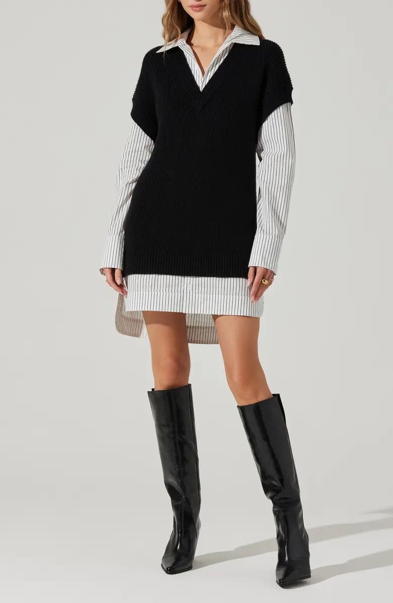 Ishilly Layered Long Sleeve Sweater Shirtdress | Nordstrom