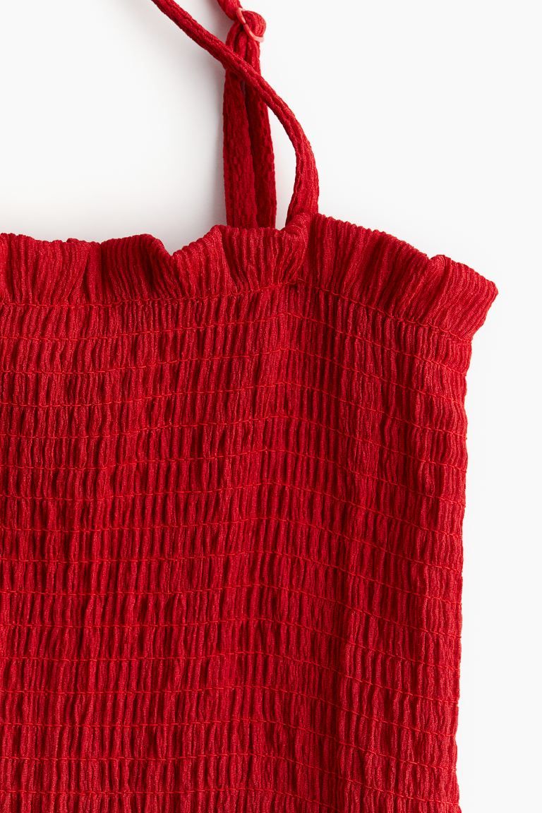 Smocked-bodice Dress - Sleeveless - Knee-length - Red - Ladies | H&M US | H&M (US + CA)