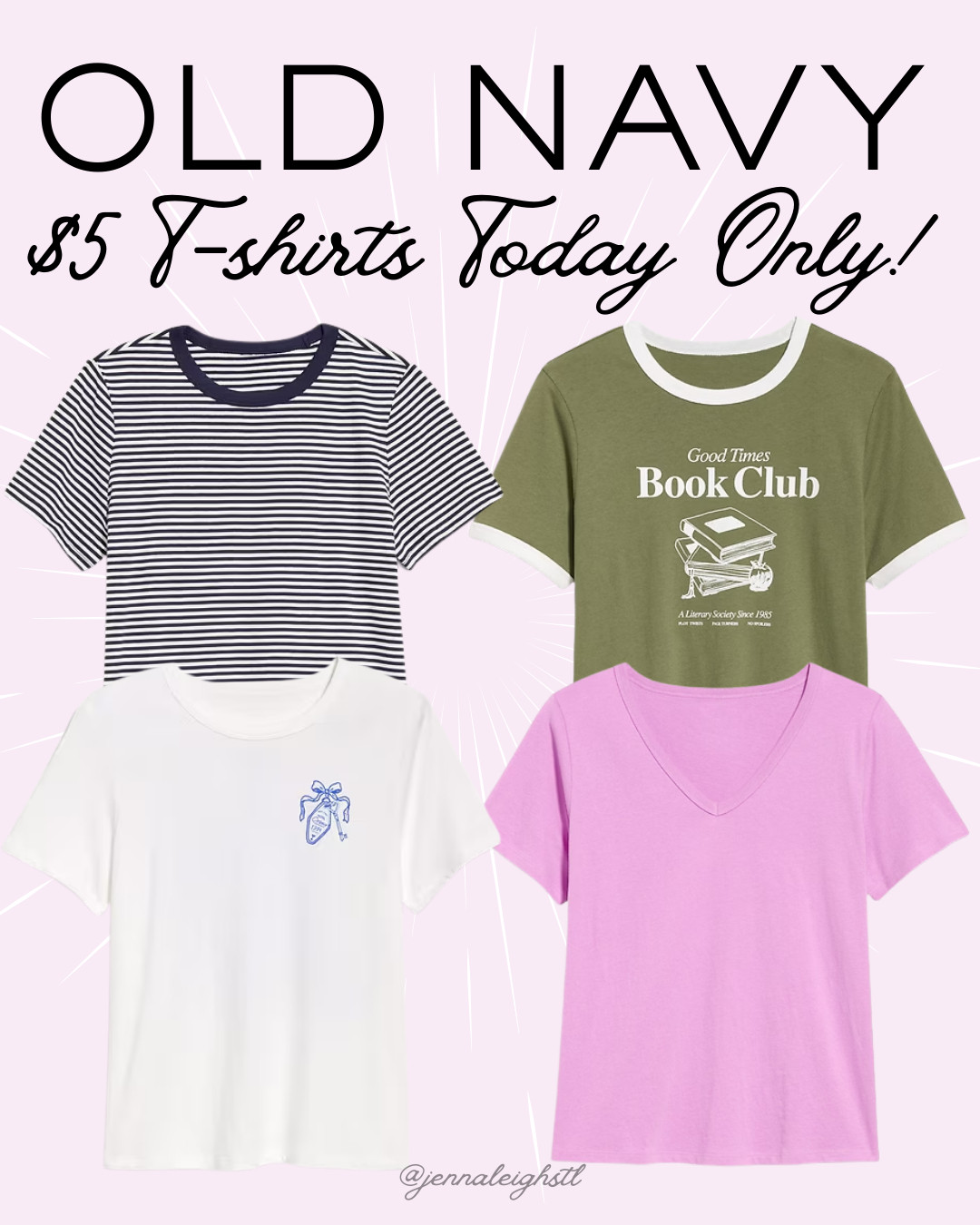 $5 T-shirts at Old Navy today only. Such a great time to stock up on some everyday basics. 

 #LTKootd #LTKSaleAlert #LTKMidsize