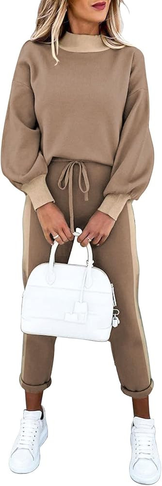 Cutiefox Women's 2 Piece Sweatsuit Outfits Lantern Sleeve Pullover Tops and High Waist Jogger Pan... | Amazon (US)