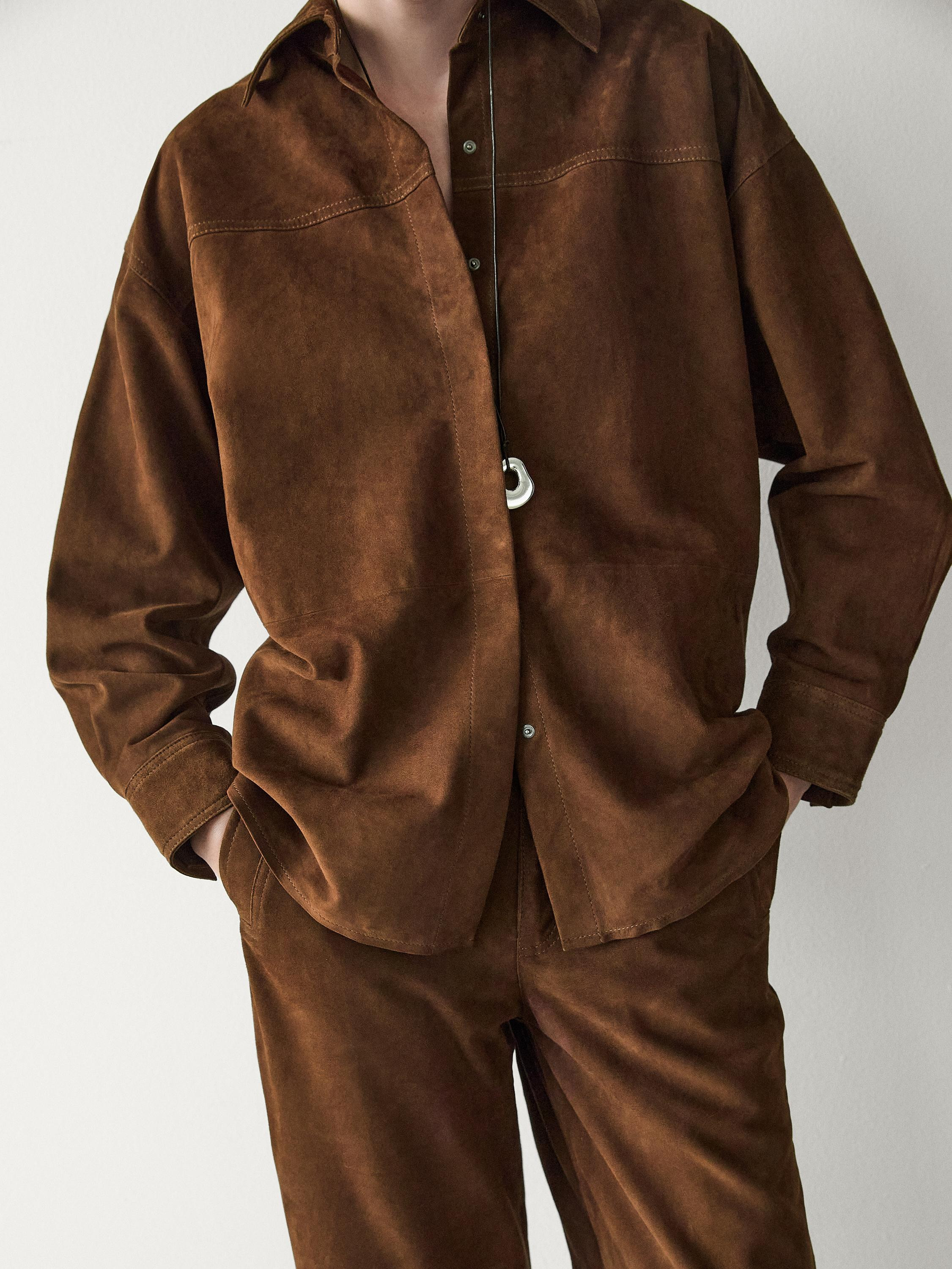 Oversize suede leather shirt | Massimo Dutti US