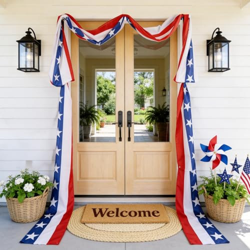4th of July Decorations - 2 Pack 2x20 FT Patriotic Decorations Bunting Flags with Ribbon Ties - Fourth of July Deals Red White and Blue Independence Day 250th Anniversary Banner Indoor Outdoor Decor | Amazon (US)