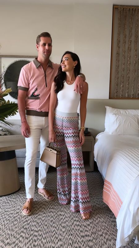 Thomas Jamieson wears a Tombolo terry polo shirt with Hermes sandals. Kat Jamieson wears Missoni pants, a bodysuit and Fendi bag. Hawai’i outfits, couple outfit, his and hers outfits, date night, spring outfit, vacation style. 

Missoni pants run small, I went up 2 sizes.

#LTKtravel #LTKmens #LTKSeasonal