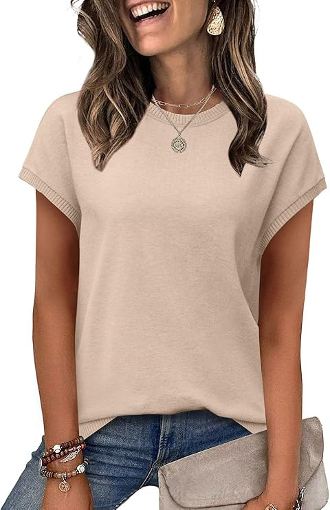 WIHOLL Short Sleeve Sweater for Women Summer Tops Crew Neck Fashion Clothing Tshirts Shirts Trave... | Amazon (US)