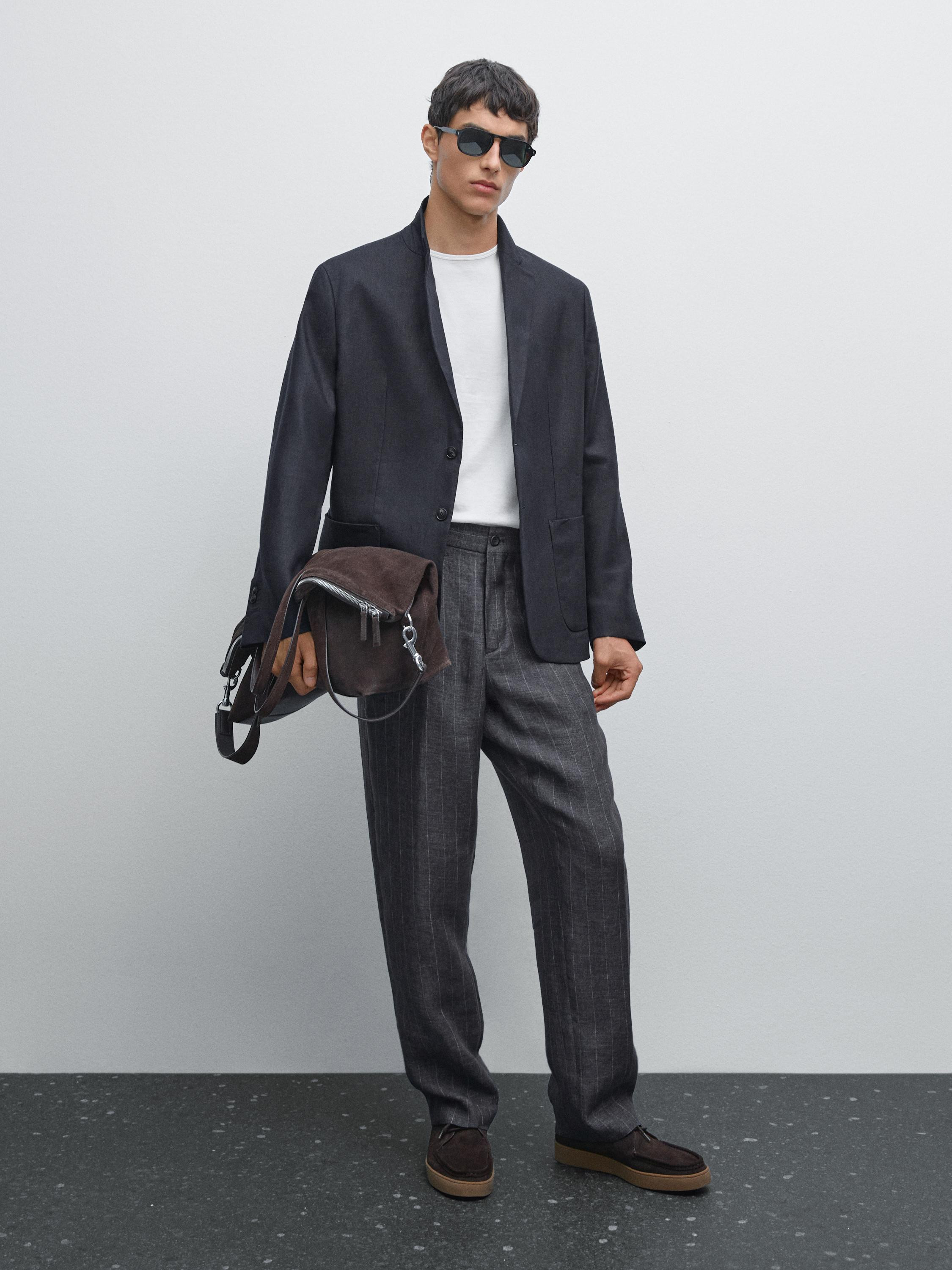Faded 100% linen striped trousers | Massimo Dutti US