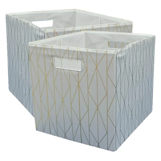 Better Homes & Gardens Fabric Cube Storage Bins (12.75" x 12.75"), Gold & Ivory, 2 Pack | Walmart (US)
