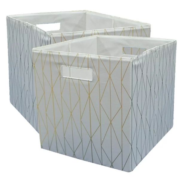 Better Homes & Gardens Fabric Cube Storage Bins (12.75" x 12.75"), Gold & Ivory, 2 Pack | Walmart (US)