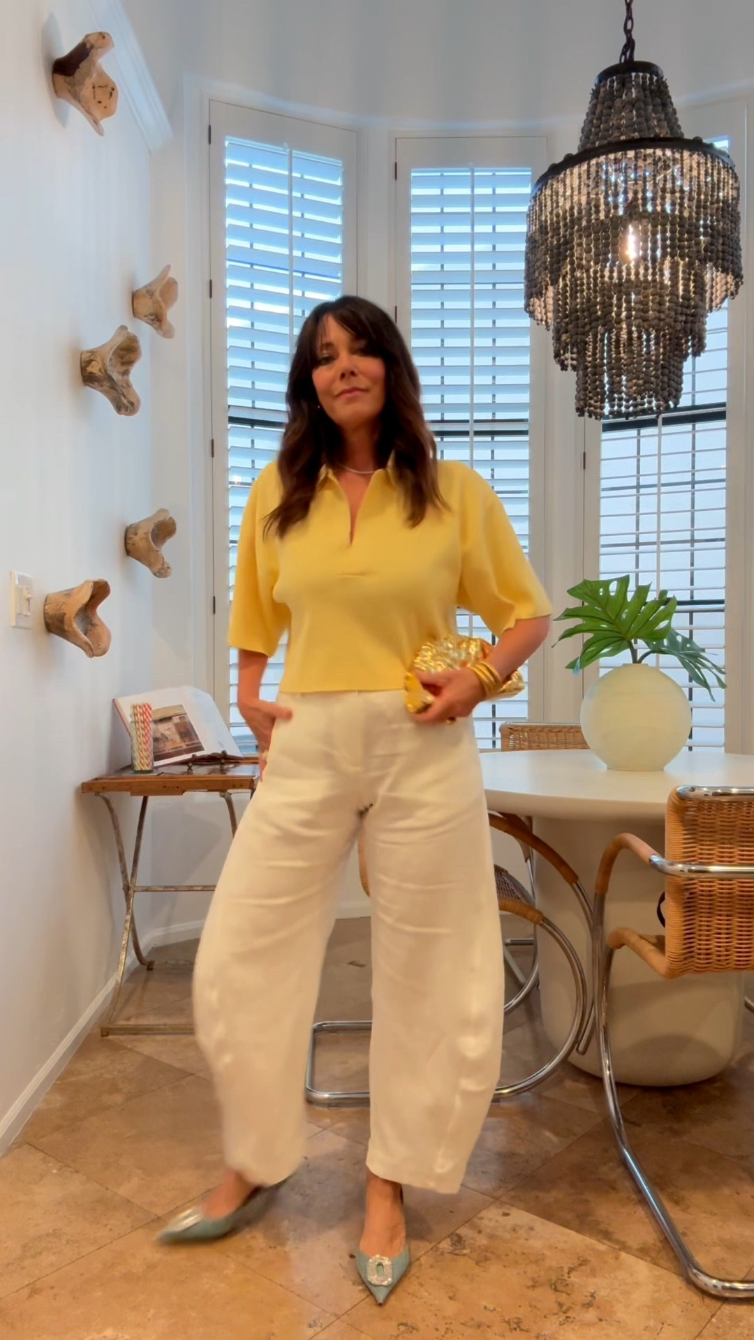 New linen barrel pants (white isn’t available just yet so I linked the tan which I want too)  and bargain  sweater, high low going to dinner outfit 
Gold clutch is old Zara 
Fav shoes by Amina Muandi 

#LTKTravel #LTKOver40 #LTKWorkwear