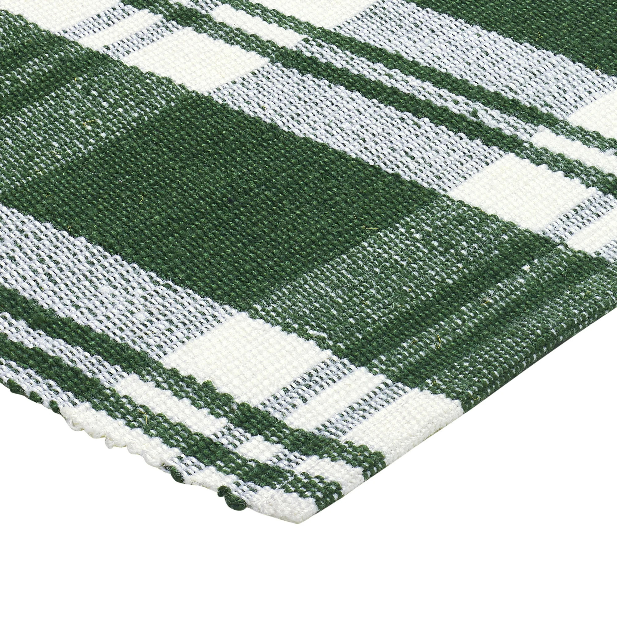 My Texas House Green/White Tartan Plaid Indoor/Outdoor Layering Rug, 24" x 38" | Walmart (US)
